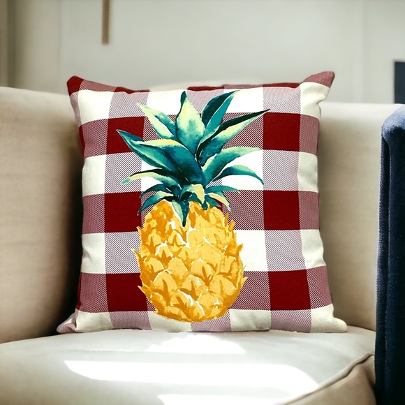 🆕 2 Hampton Bay Square Pillows Set ~ Pineapple Print ~ Indoor/Outdoor ~ Home - Picture 3 of 17